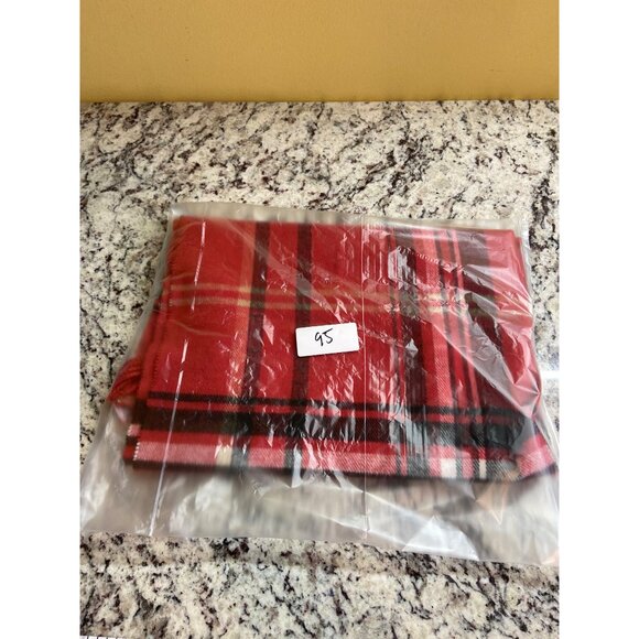 Red Tartan Plaid Scarf – Soft Fringe Winter Wrap Preppy Holiday Style - Picture 6 of 7